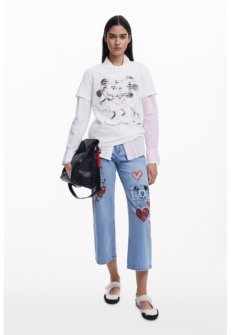 Tricou din bumbac cu imprimeu cu Mickey&Minnie - Alb