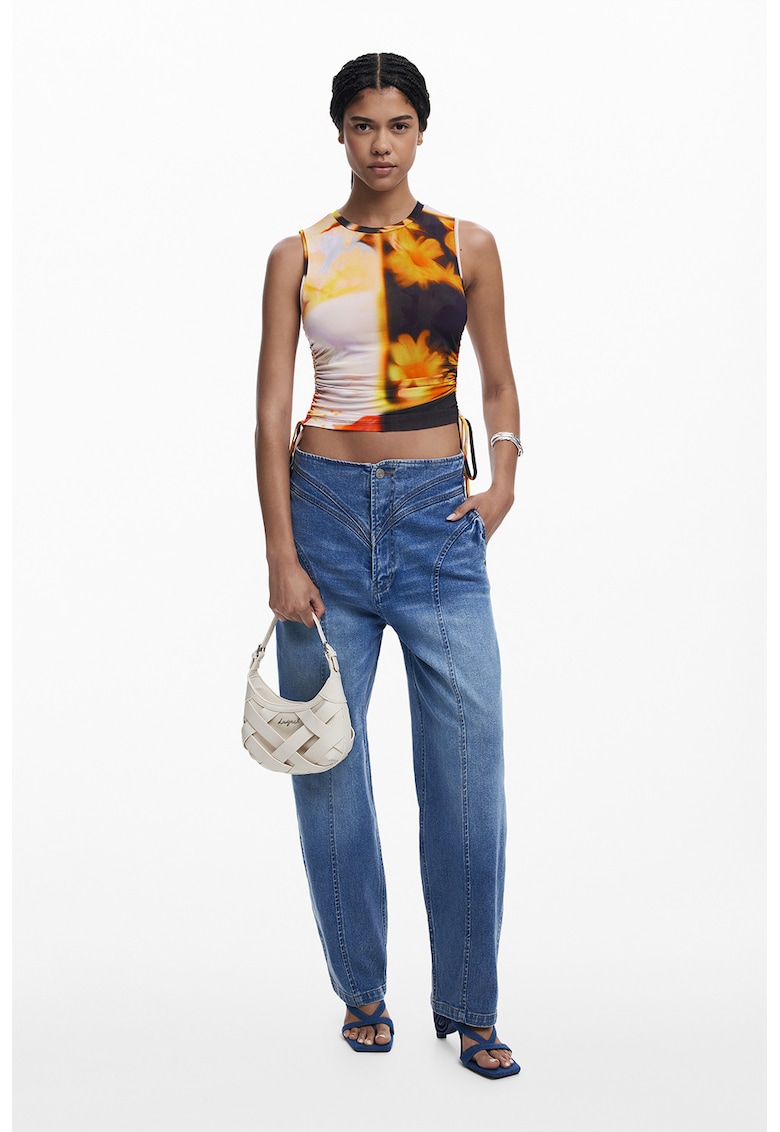 Top crop cu drapaje laterale - Negru/Galben