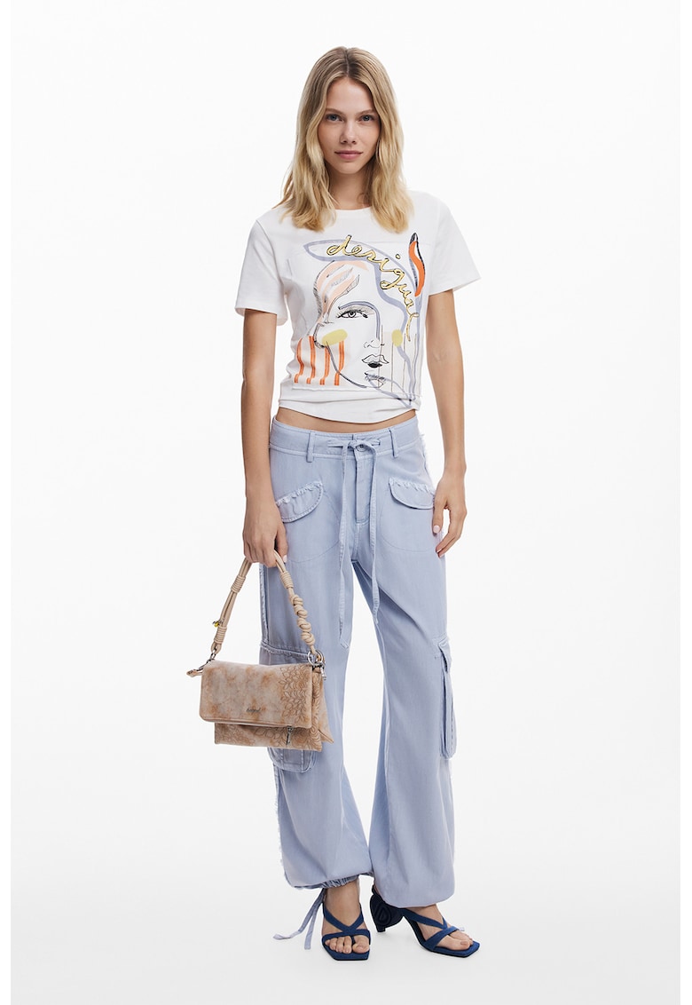 Tricou din bumbac cu imprimeu abstract - Alb