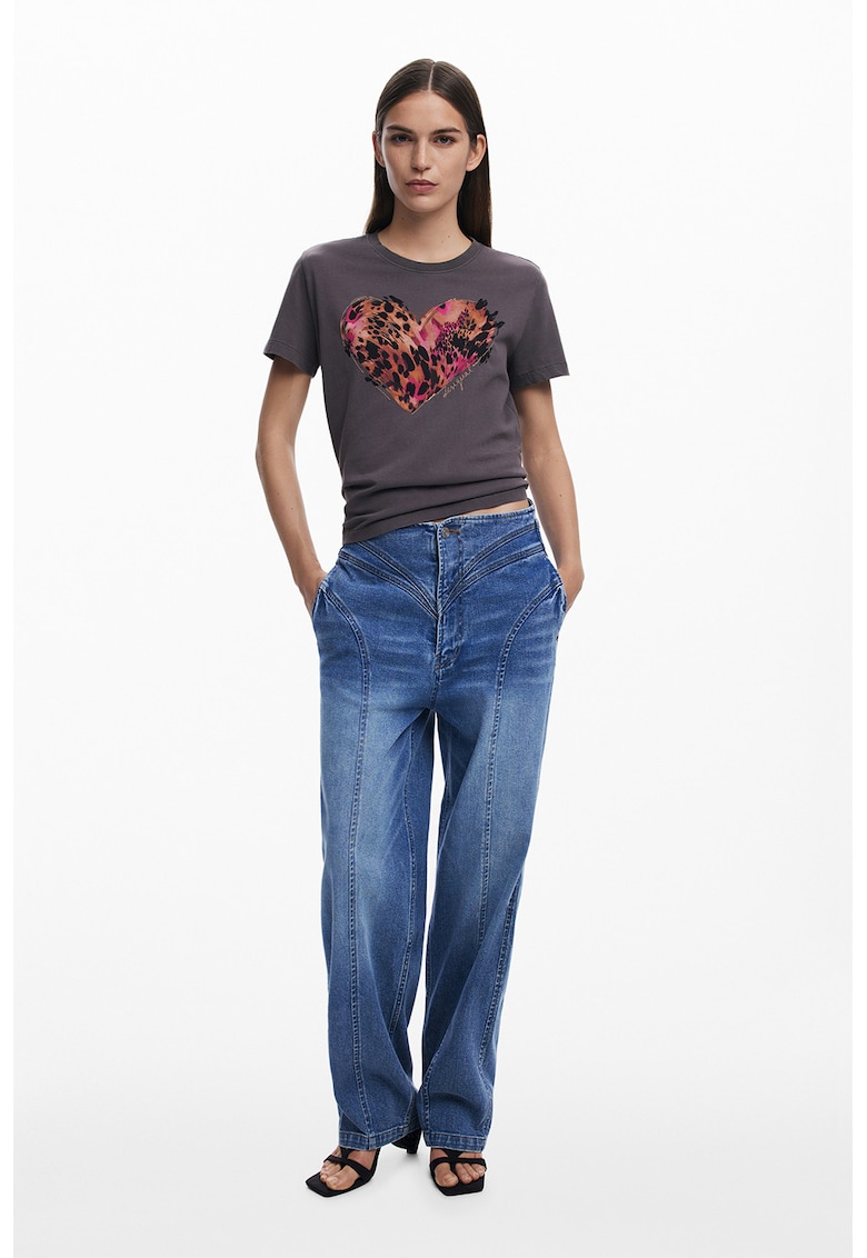 Tricou din bumbac cu imprimeu cu inima - Gri inchis