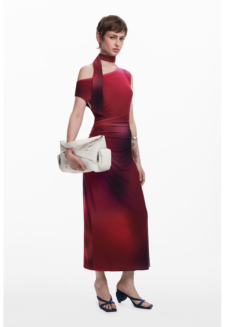 Rochie midi asimetrica si drapata - Visiniu