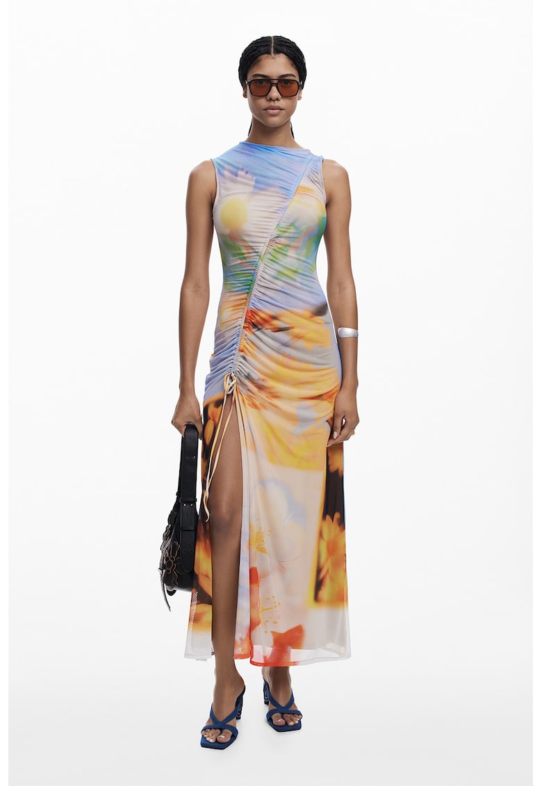 Rochie cu imprimeu si model drapat - Multicolor