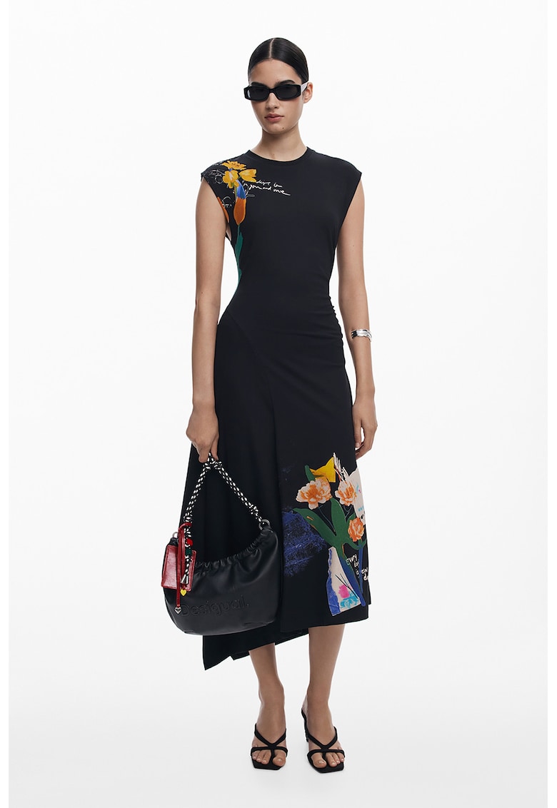 Rochie asimetrica cu maneci scurte - Negru