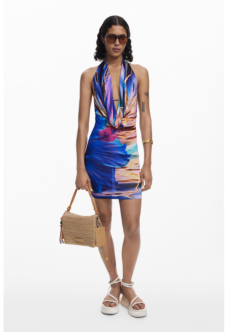 Rochie de plaja cu decolteu halter - Albastru royal