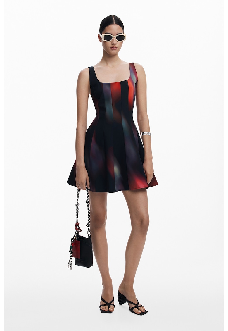 Rochie mini cu croiala in A si model - Negru