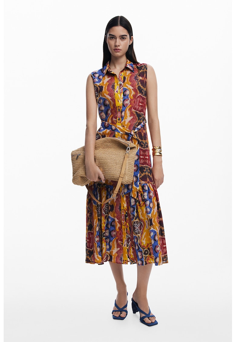 Rochie fara maneci din amestec de lyocell cu model si terminatie plisata - Multicolor