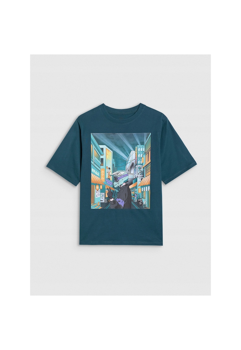 Tricou oversize imprimeu - turcoaz - Albastru