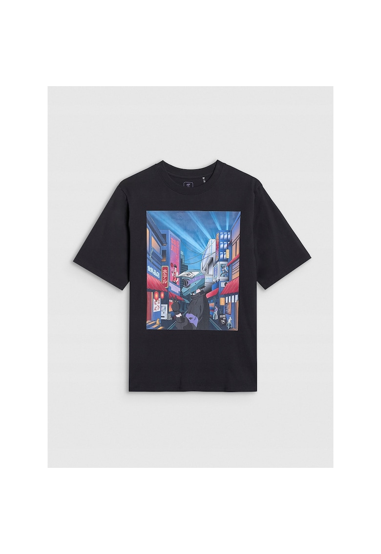 Tricou copii - oversize - imprimeu - negru - bumbac