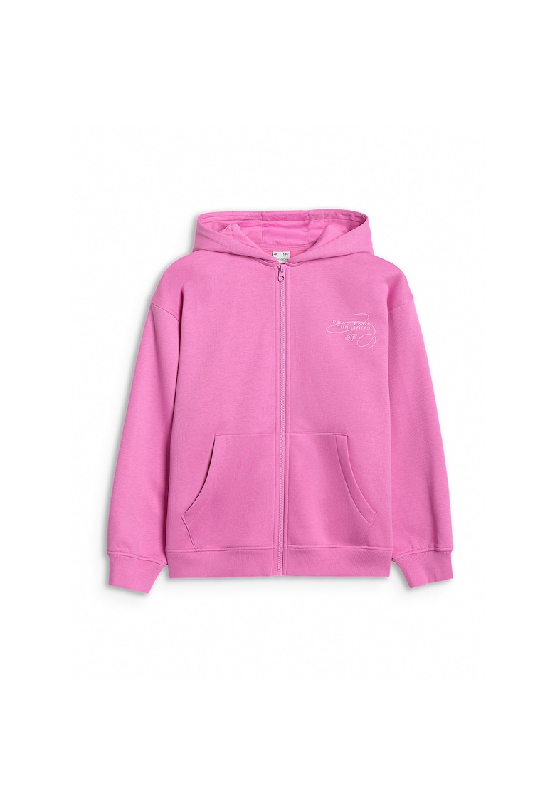 Hanorac pentru fete - roz - bumbac - croiala oversize - gluga integrata