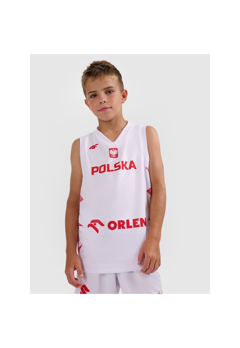 Tricou sport copii - baschet - alb - poliester