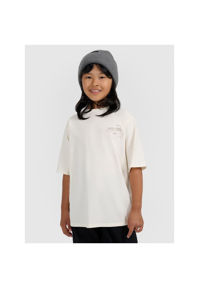 Tricou oversize pentru fete - alb - bumbac - imprimeu -