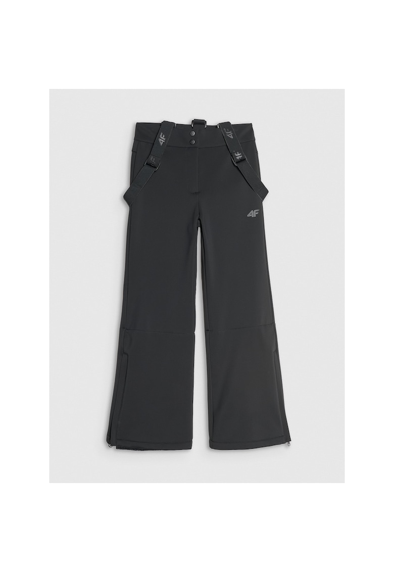 Pantaloni sport copii - schi - negri - softshell cu bretele - poliester - pentru fete