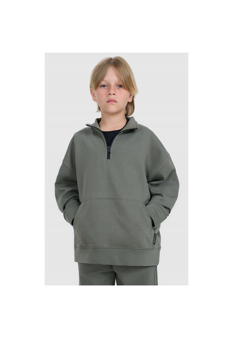 Hanorac copii - guler inalt - buzunar cangur - gri - bumbac -