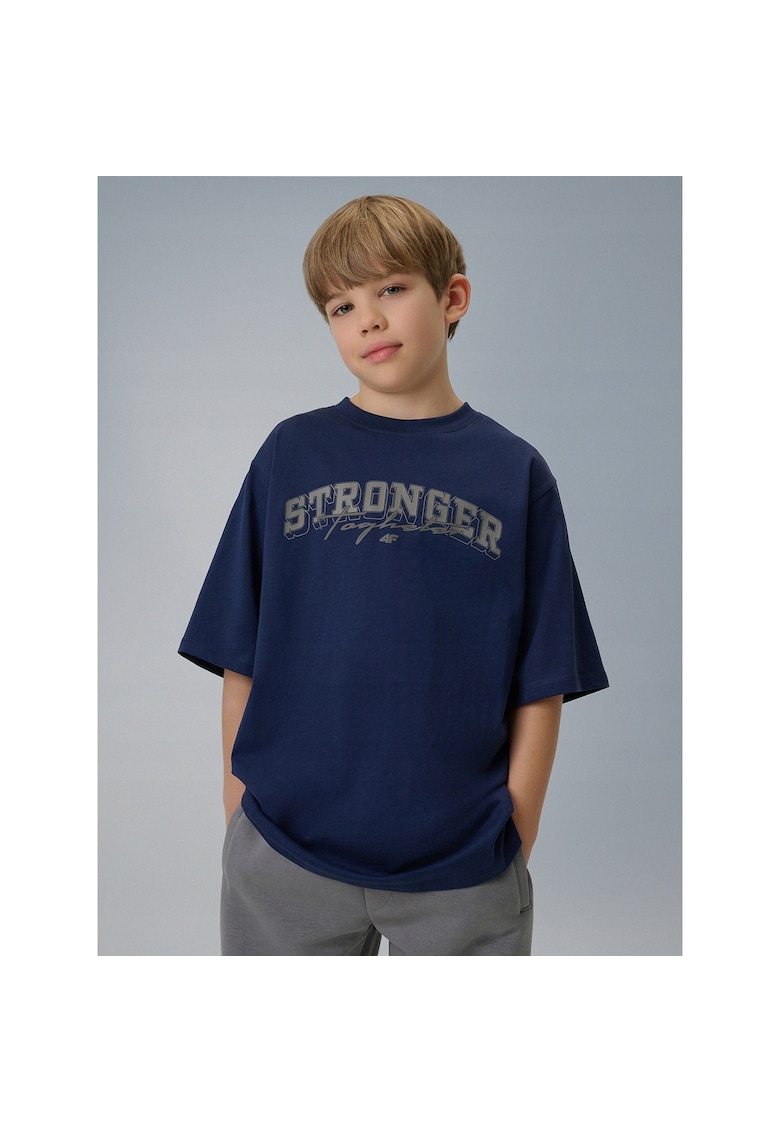 Tricou copii larg - imprimeu - bleumarin - bumbac