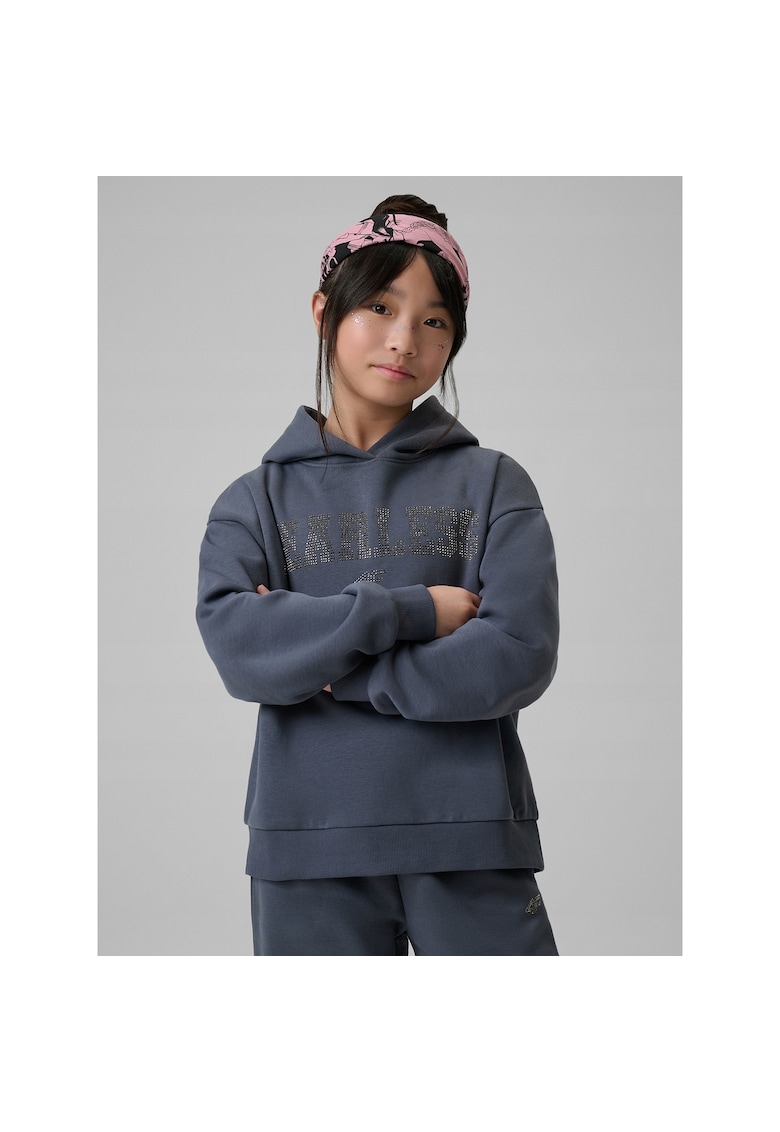 Hanorac copii gri - gluga - lucios - bumbac - pentru fete