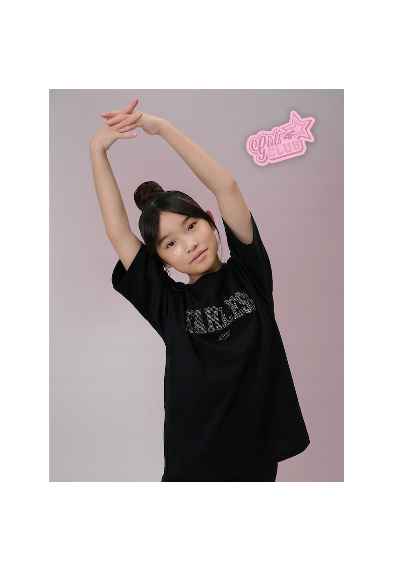 Tricou copii - lejer - negru - bumbac - aplicatii stralucitoare