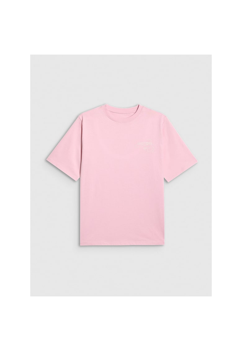 Tricou oversize pentru fete - imprimeu - roz - bumbac