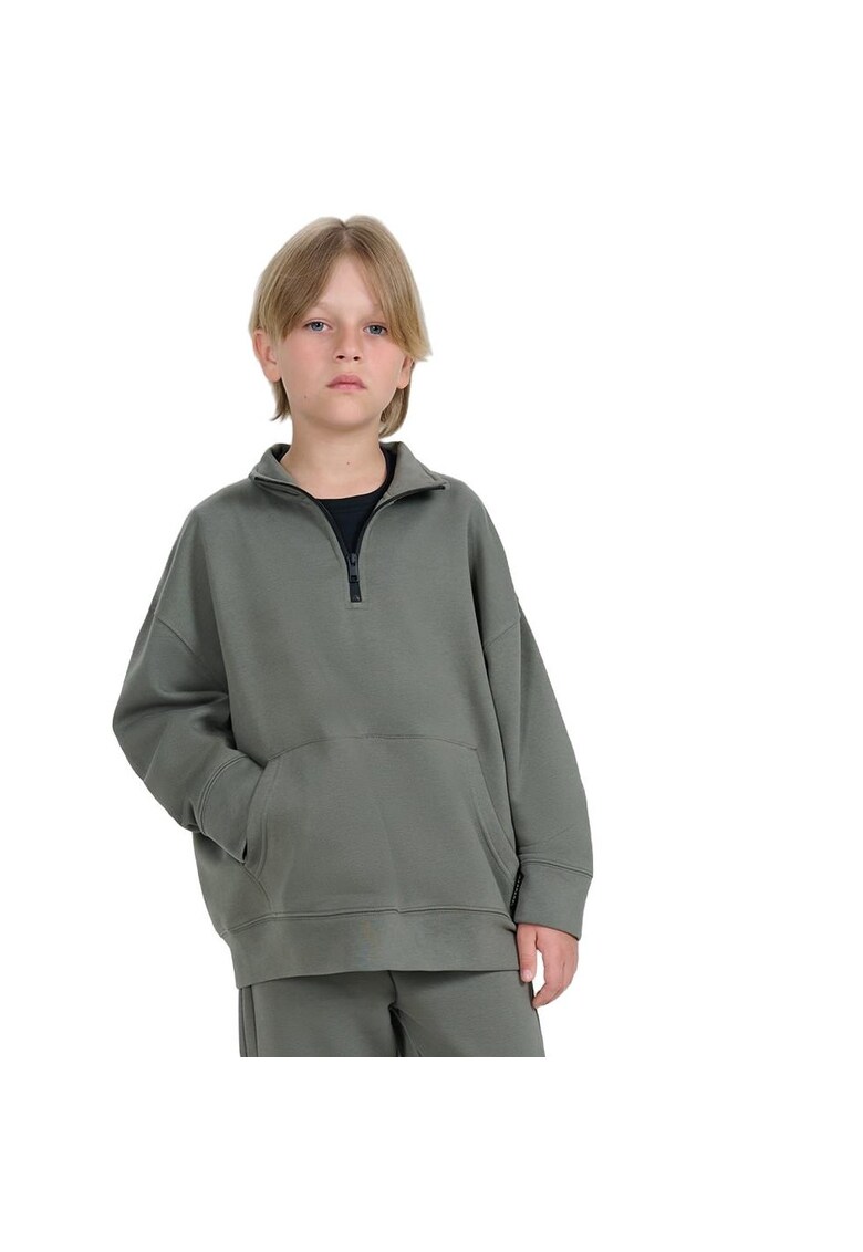 Hanorac copii - guler inalt cu fermoar - gri - bumbac/poliester