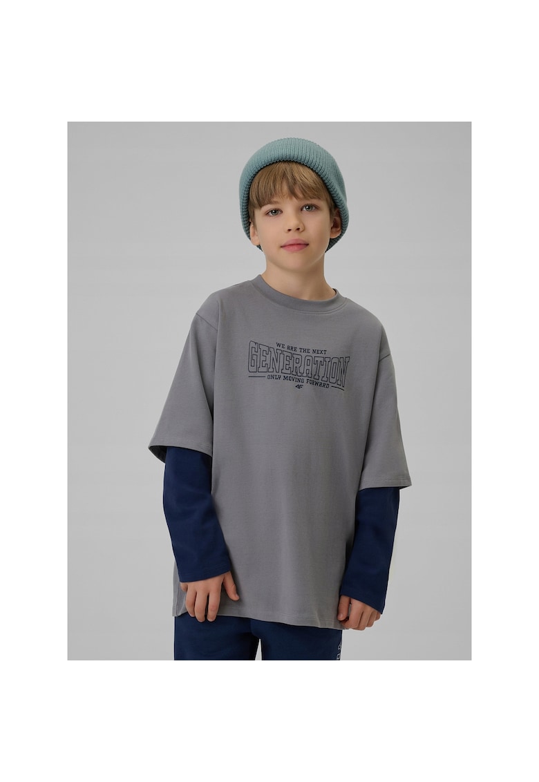 Bluza copii - cu maneca lunga - imprimeu - gri - bumbac -