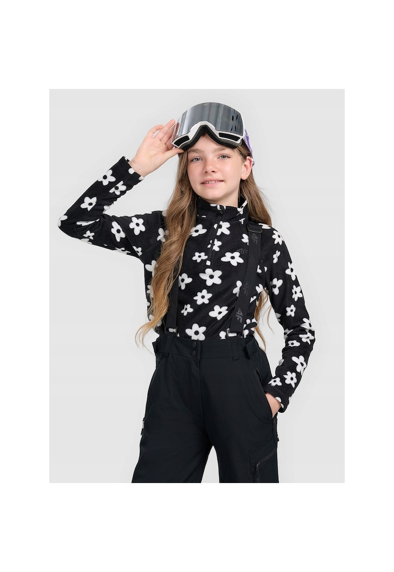 Bluza sport fete - fleece - negru/alb