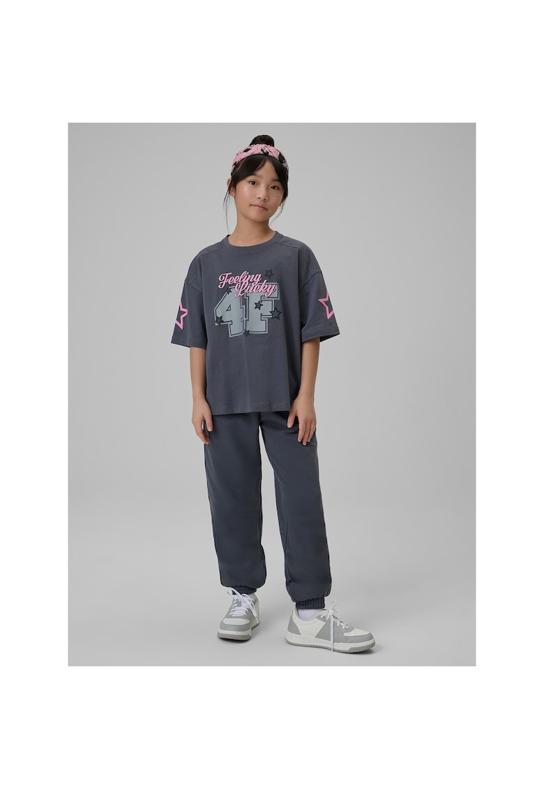 Tricou copii - imprimeu - maneci cazute - gri - bumbac