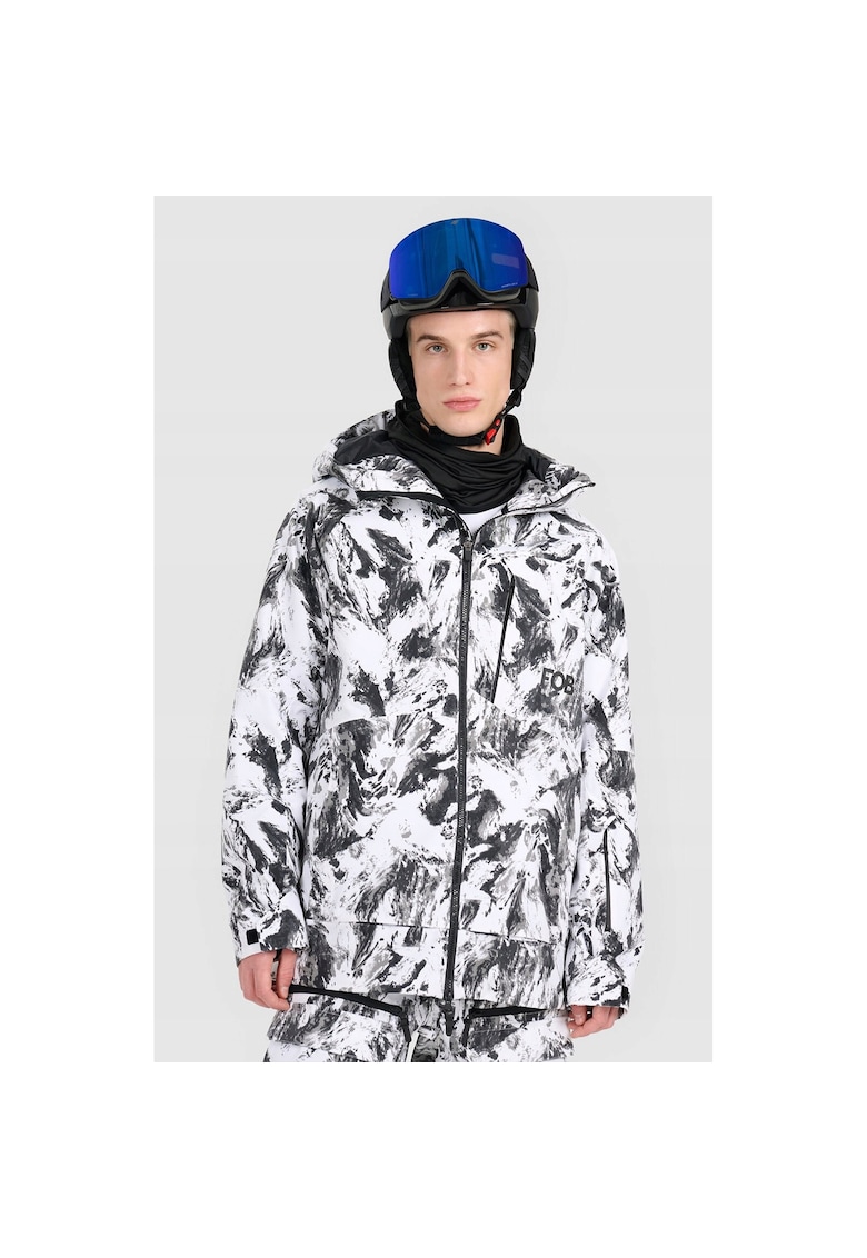 Geaca de schi/snowboard barbati - poliester - alb/negru