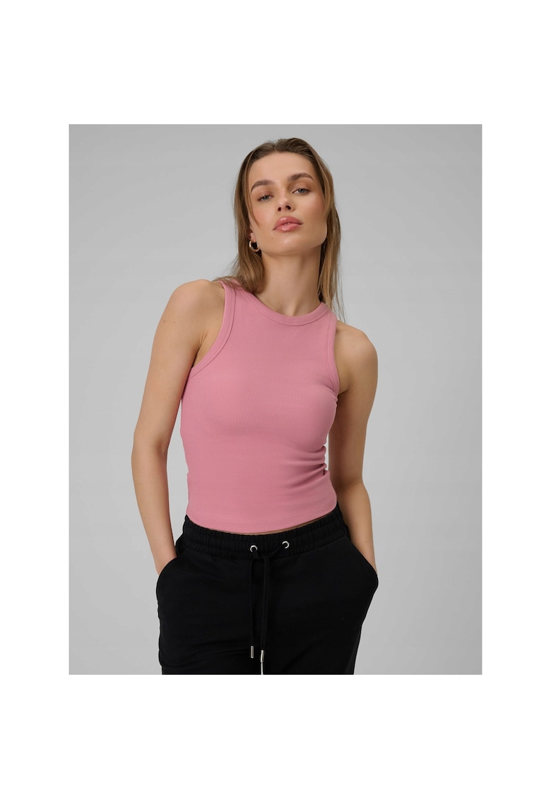Top sport tricotat cu nervuri - roz - pentru femei - croiala ajustata - sezon toamna-iarna 2025