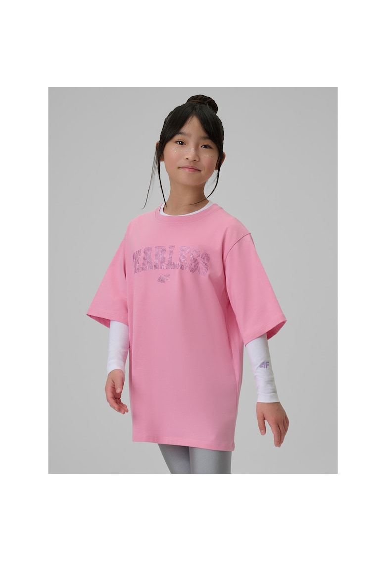 Tricou copii - lejer - aplicatii stralucitoare - roz - bumbac