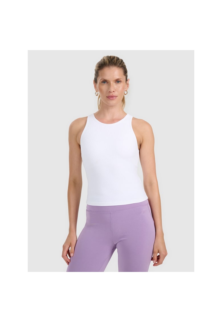 Top sport slim - alb - tricot reiat - cupe integrate - banda elastica