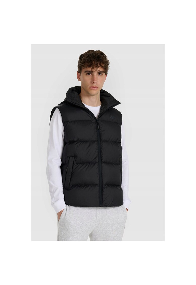 Vesta sport matlasata - neagra - umplutura din puf natural - pentru barbati - set cu gluga detasabila