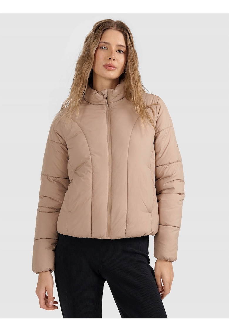 Geaca de puf pentru femei - bej - umplutura sintetica - croiala slim - rip-stop