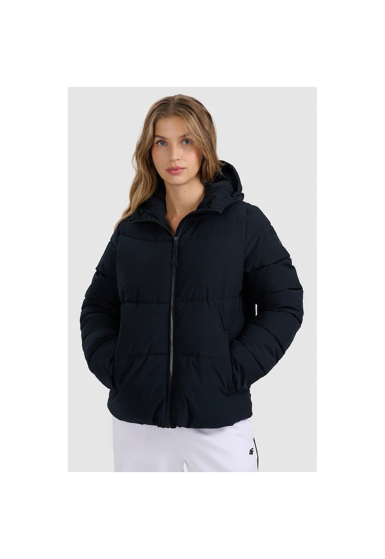 Geaca matlasata pentru femei - neagra - umplutura sintetica - gluga ajustabila