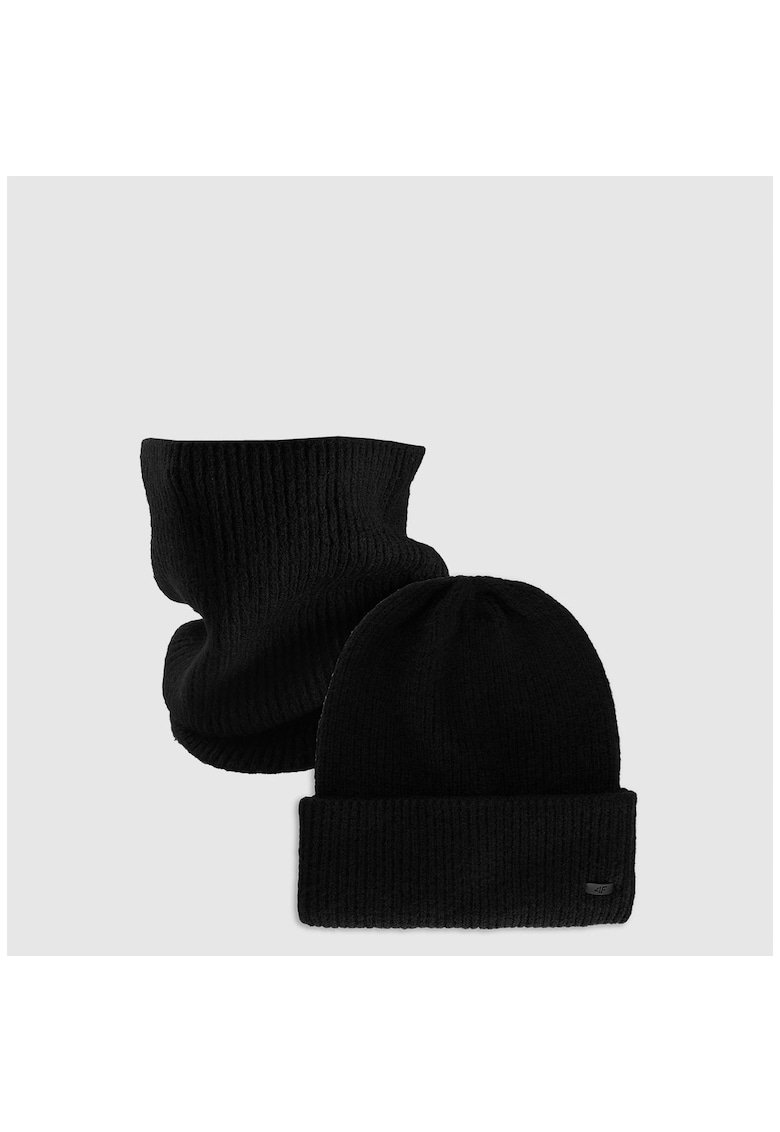 Caciula si fular unisex negru - S - 3% lana