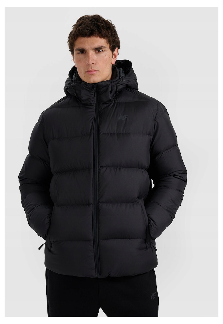 Geaca de puf barbati neagra - umplutura naturala - poliester - croiala regulara