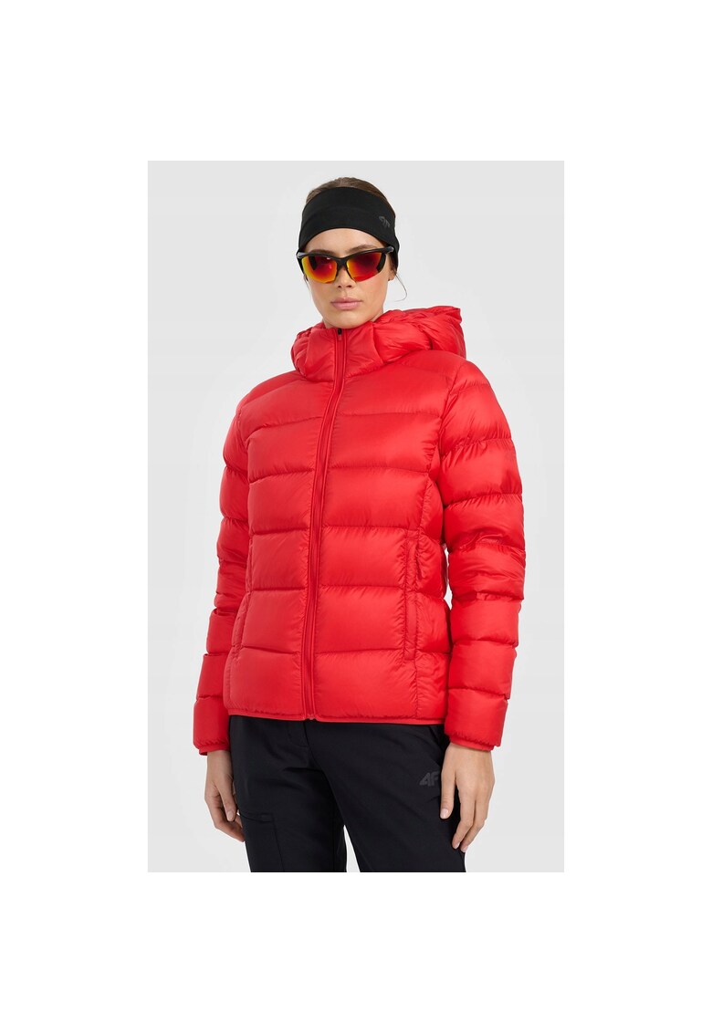 Geaca de puf pentru femei - trekking - umplutura naturala - rosu - poliester