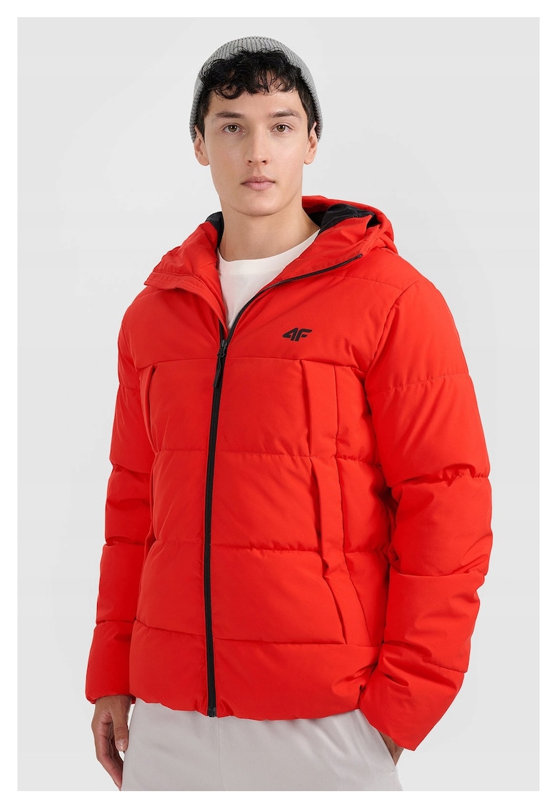 Geaca matlasata pentru barbati - rosie - umplutura sintetica - cu gluga - poliester