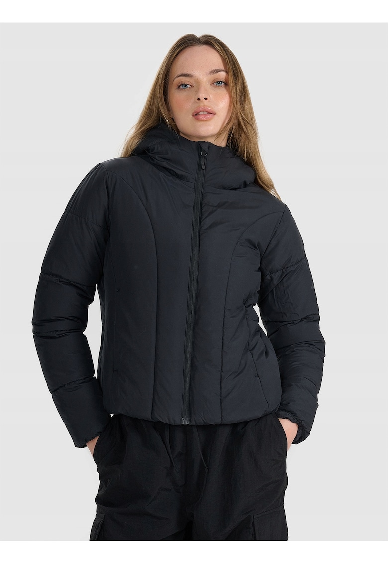 Geaca de puf pentru femei - neagra - croiala slim - umplutura sintetica - rip-stop