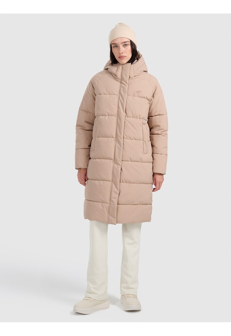 Geaca puf pentru femei - bej - hidrofob - captusit - cu gluga ajustabila