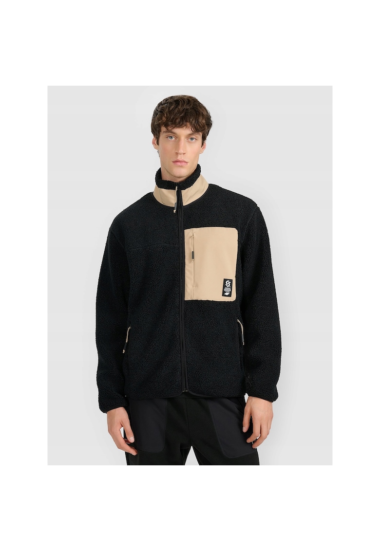 Hanorac sport barbati - polar sherpa - guler inalt - negru