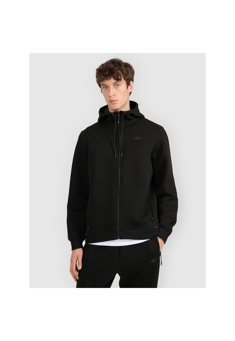 Hanorac sport barbati - cu fermoar - gluga - 2 buzunare - negru - bumbac -