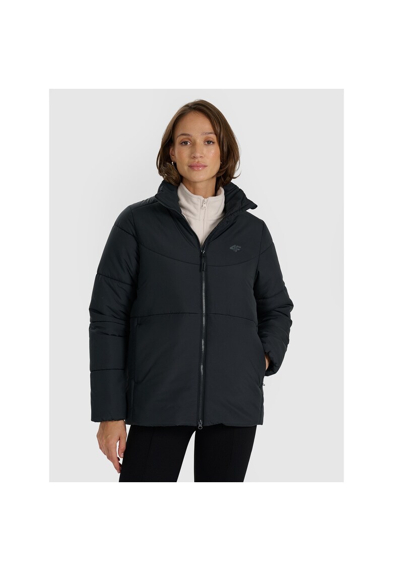 Geaca de puf pentru femei - neagra - poliester - croiala regulara - umplutura sintetica