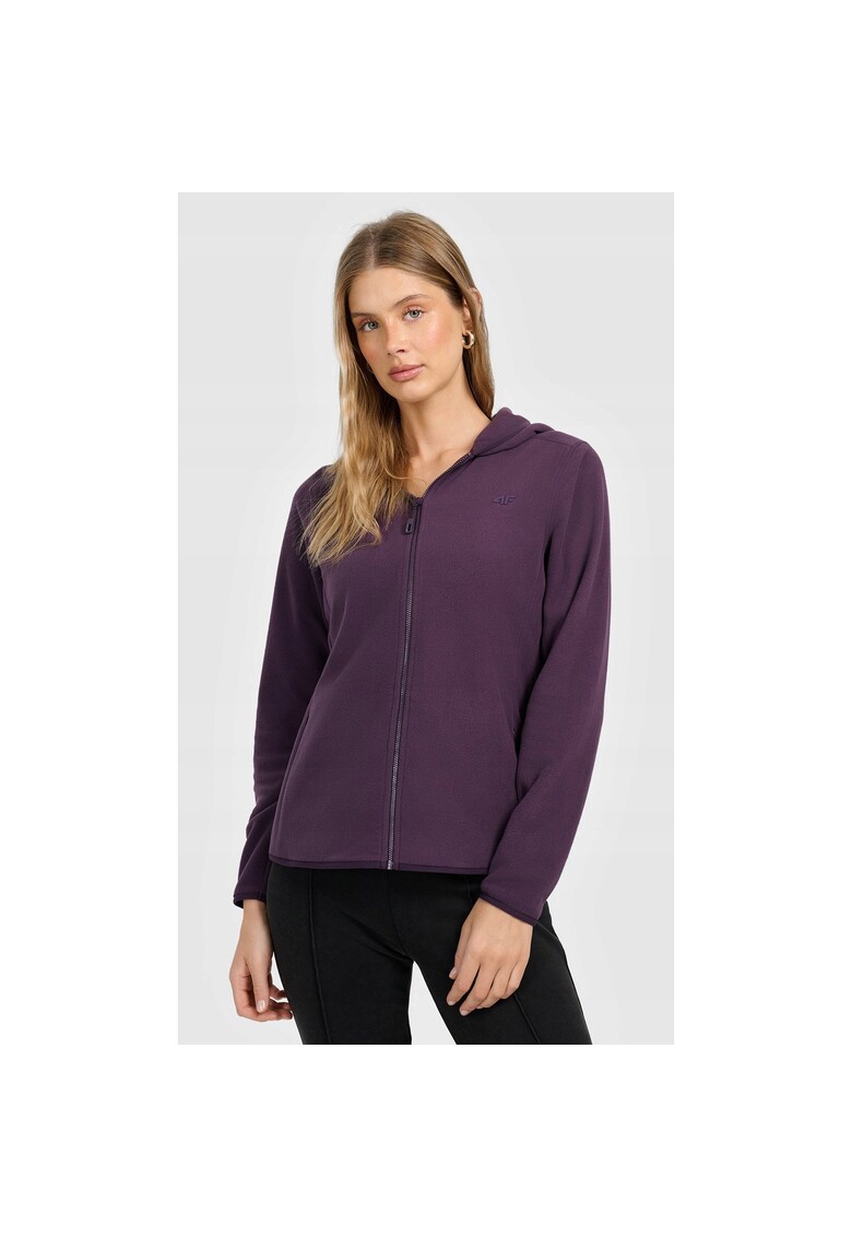 Hanorac sport dama - polar slim cu gluga - violet - material subtire - buzunare cu fermoar