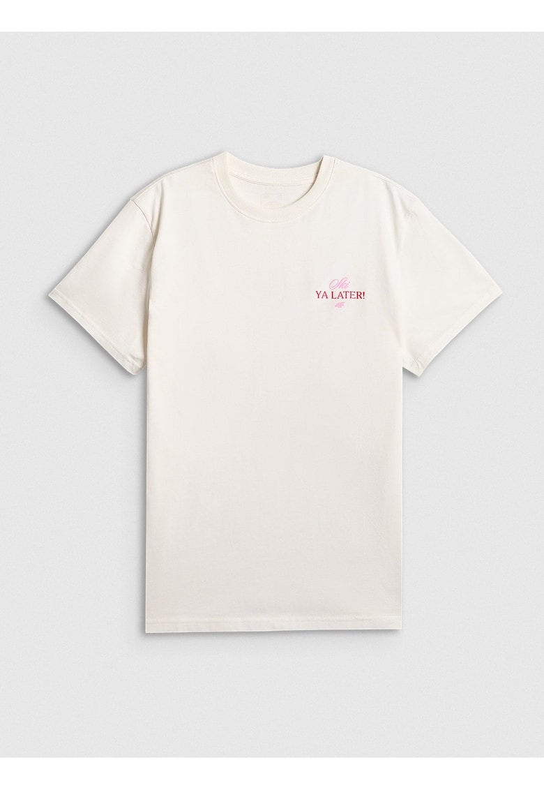 Tricou dama bej - bumbac - cu imprimeu -