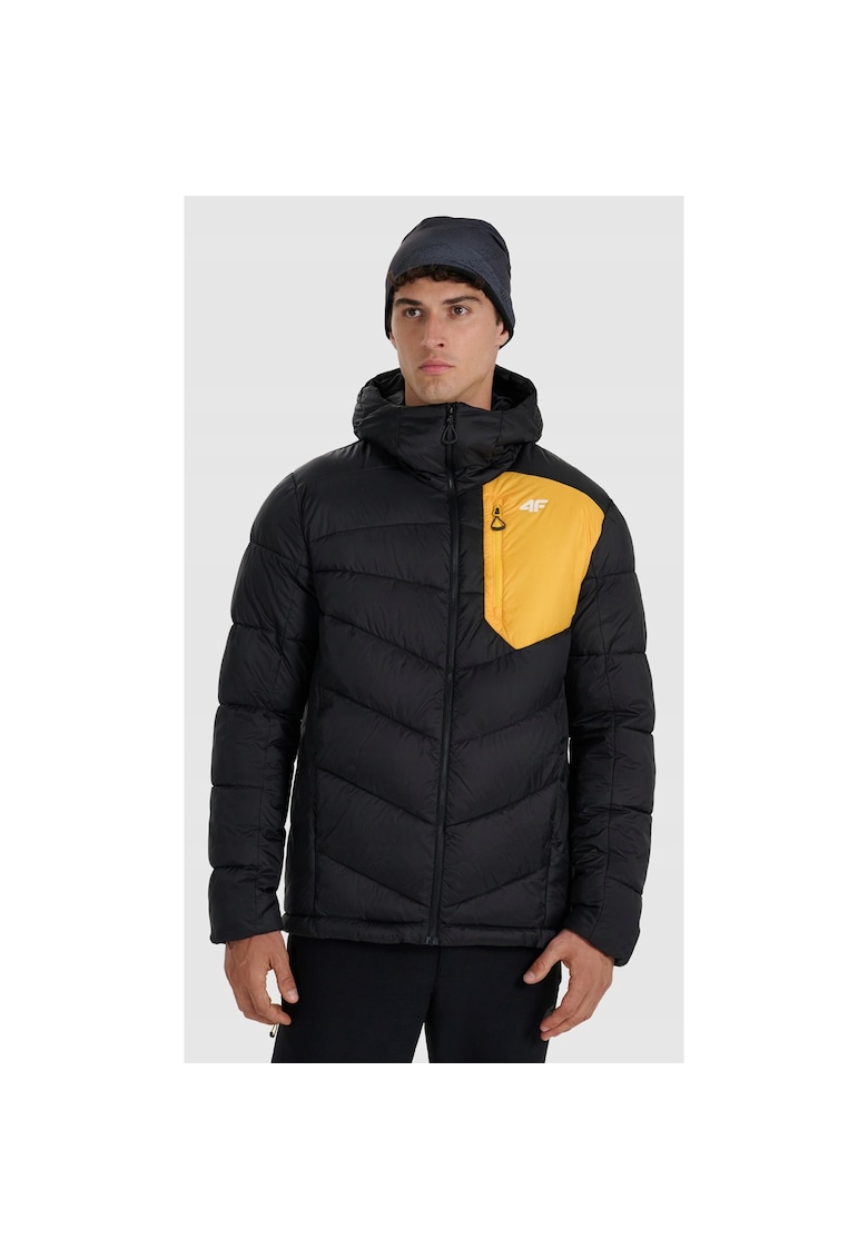 Geaca de trekking barbati - poliester - neagra/galbena