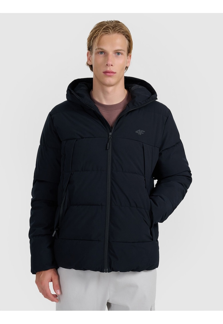 Geaca matlasata barbati neagra - umplutura sintetica - gluga