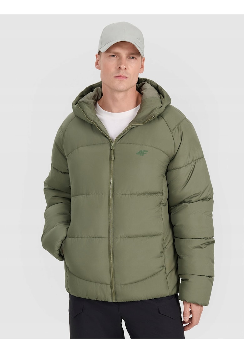 Geaca de puf barbati kaki - umplutura sintetica - croiala regulara - 2 buzunare cu fermoar