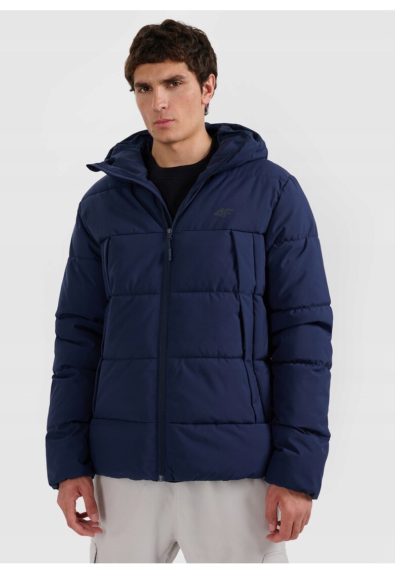 Geaca matlasata pentru barbati - XXL - hidrofoba - cu gluga - bleumarin - poliester