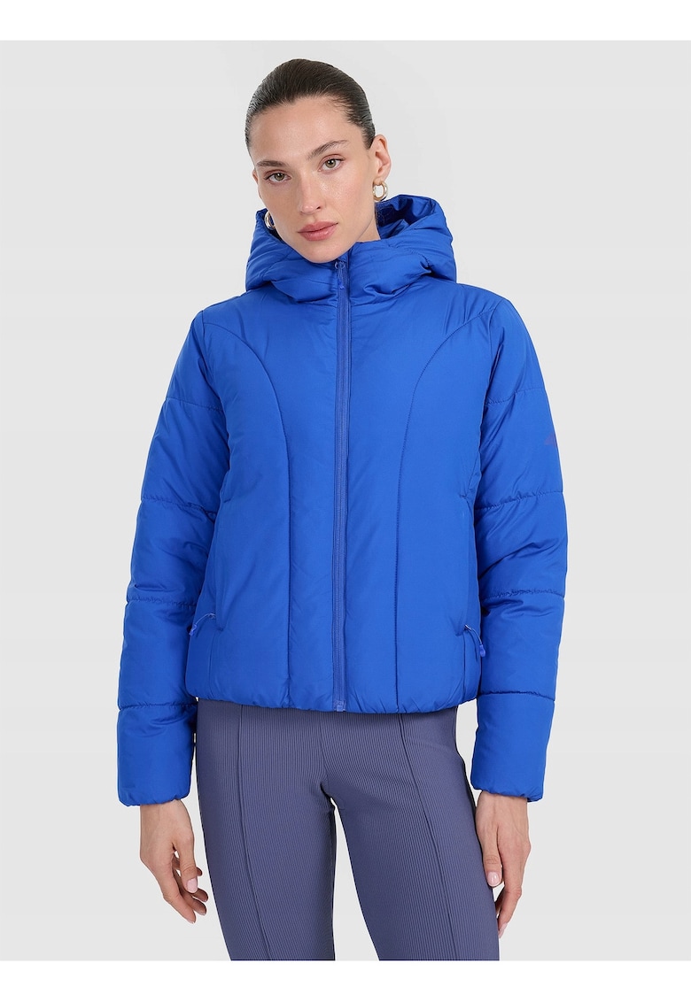 Geaca de puf pentru femei - albastra - umplutura sintetica - croiala slim - guler inalt
