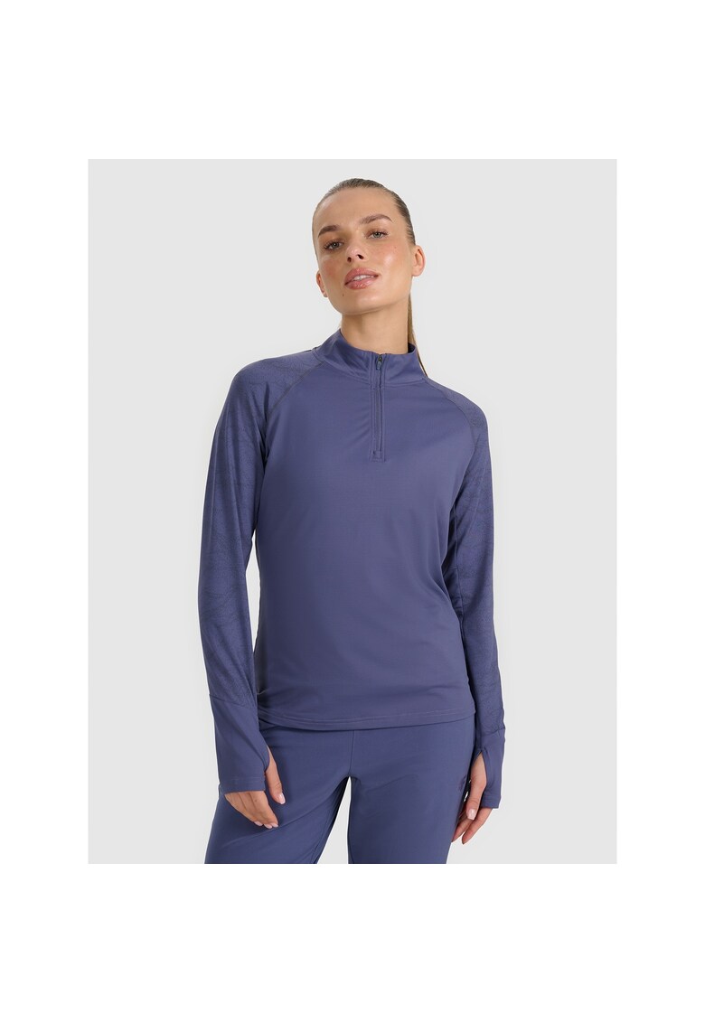 Hanorac dama - regular - cu guler inalt - bleumarin - poliester -