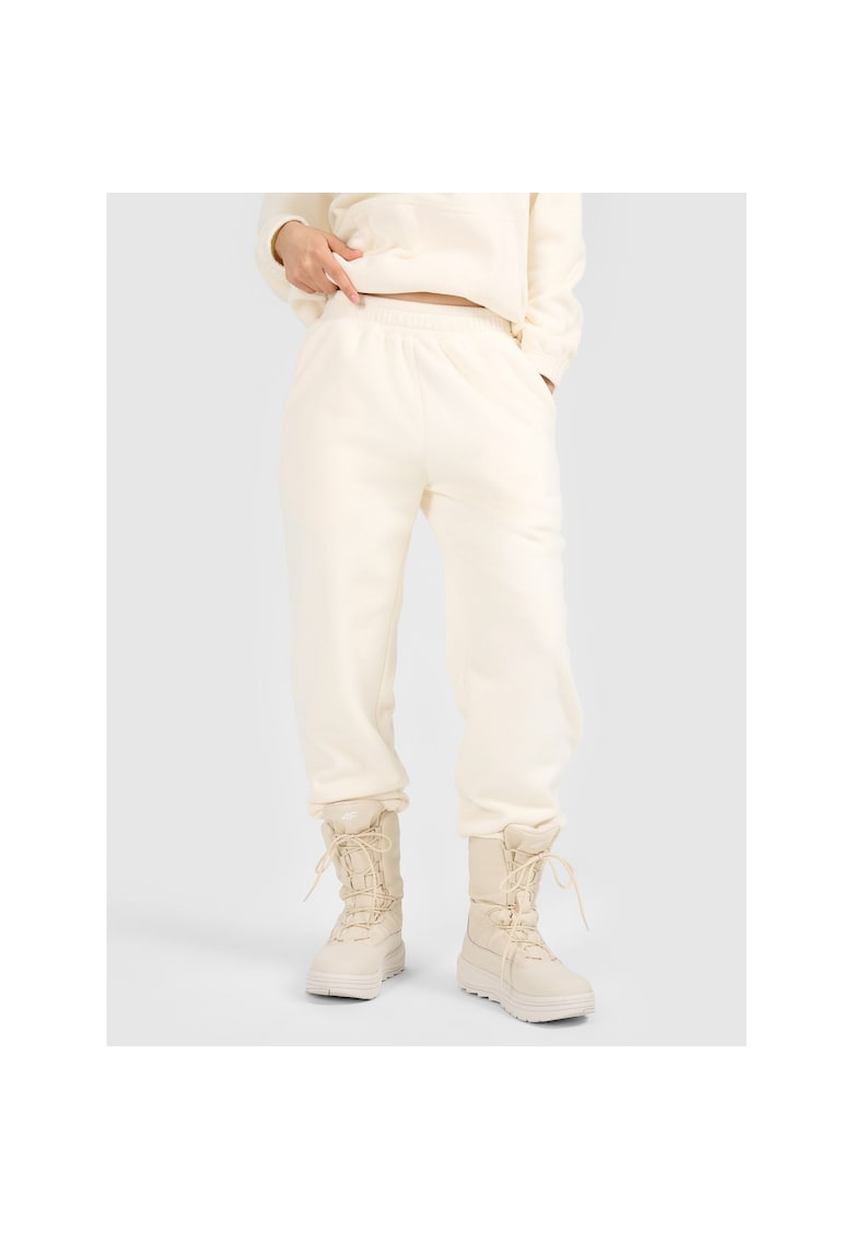 Pantaloni sport dama micropolar - albi - talie medie - 2 buzunare